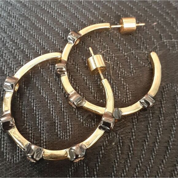 NWOT Massimo Dutti Gold Plated and Crystal Hoop Earrings - Picture 8 of 12